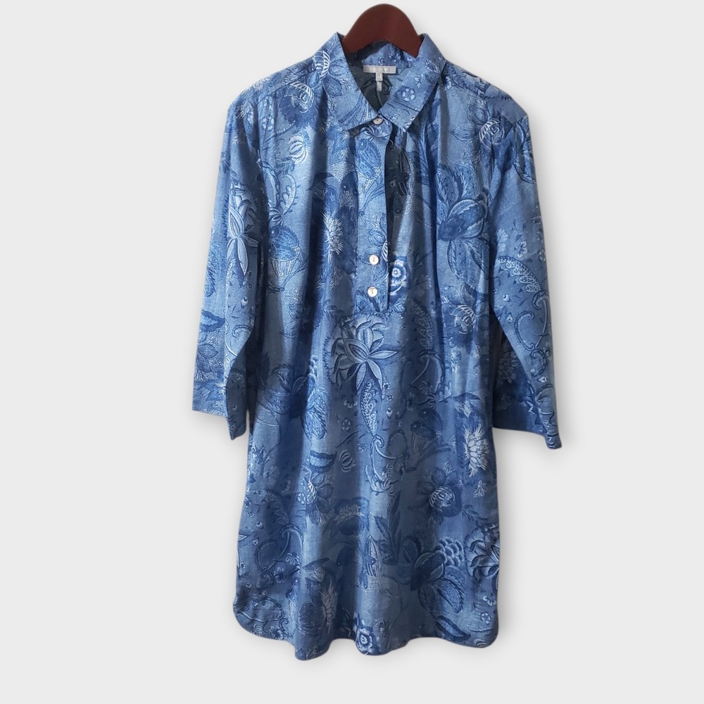 HINSON WU Blue Floral Midi Dress with Button Placket